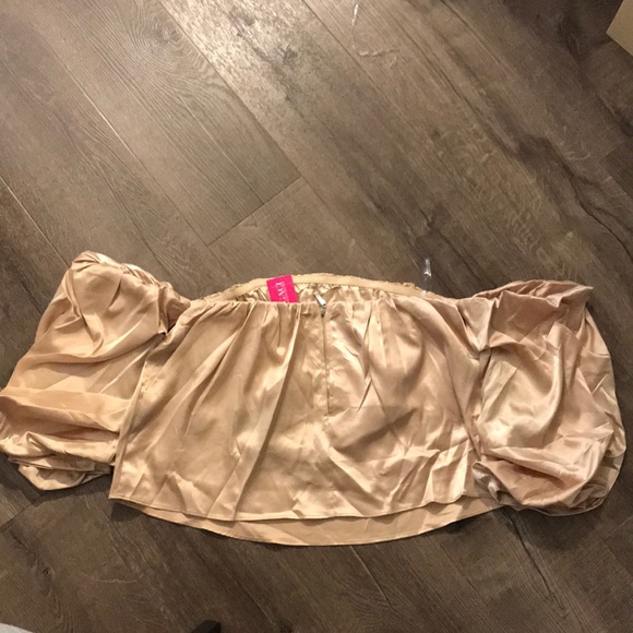 Champagne New Ruffle Off Shoulder Satin Top - Picture 5 of 7